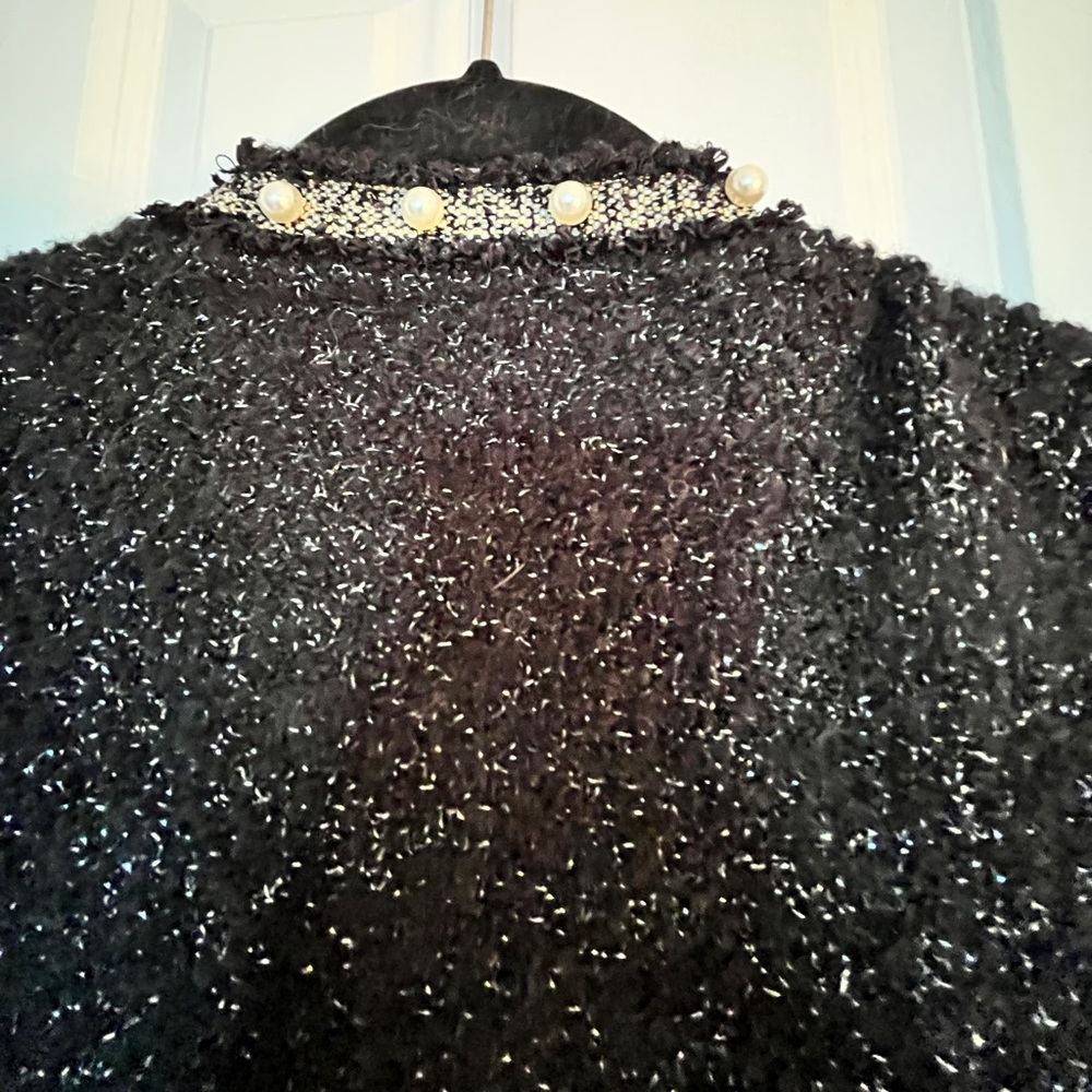 🎀HOST PICK🎀 Stunning WHBM JACKET knit Black Medium pearls silver 🎀 - Picture 7 of 10